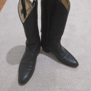 Justin Black Leather Cowboy Boots 9B